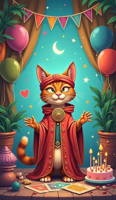 Let's have a birthday 、 cat in the name of a cute fortune teller、 cartoon 