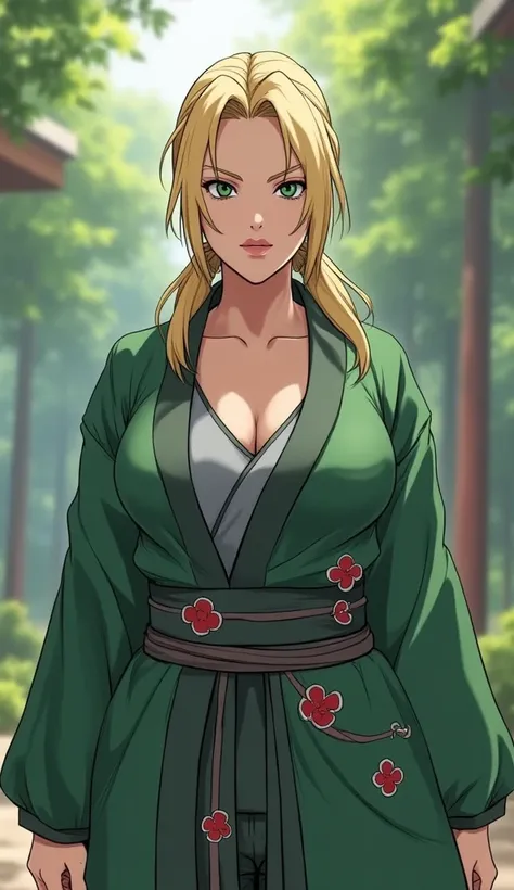 A woman wearing a Tsunade costume in naruto anime 