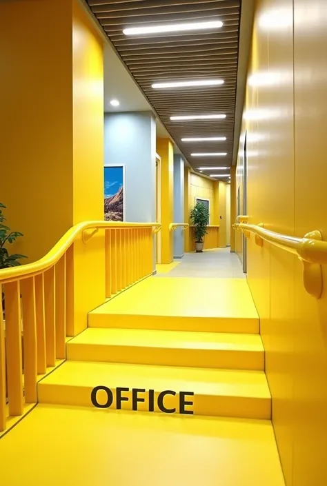 Yellow railings with the word office written in it