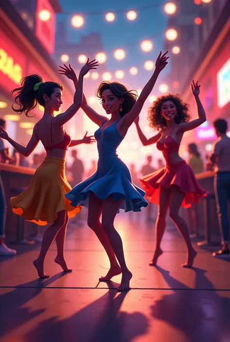 Animated image Generated Three  Dance in Bar and Public Saying Has Dance Pictures Ratio 19:6 