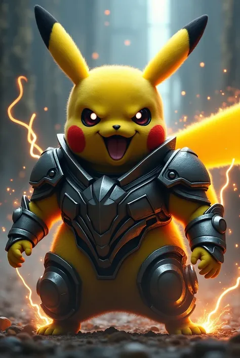 Create a pikachu in a furious suit 