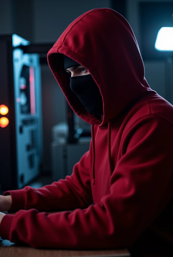 Dark crimson hoodie hacker 