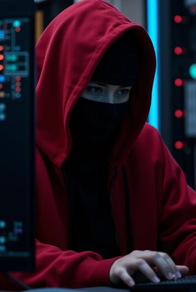 Dark crimson hoodie hacker 