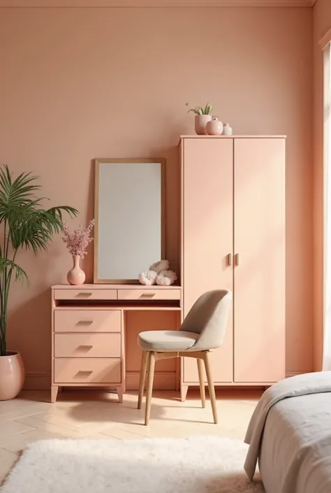  Peach-colored furniture : bedroom, cabinet, dressing table ,  bedside table,  set . Video review of furniture from the blogger.

