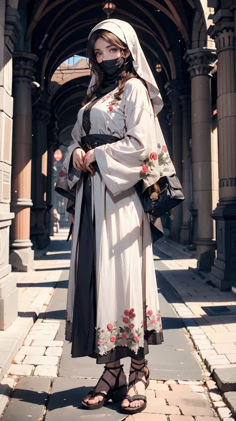  24-year-old white woman 、 a black loose-fitting gown worn in the Middle East (Abaya abaya)、 made of silk and has beautiful embroidery on the cuffs。
Nikarb features a style that shows only the eyes with a veil that covers the entire face(niqab)、 Lace-up Sa...