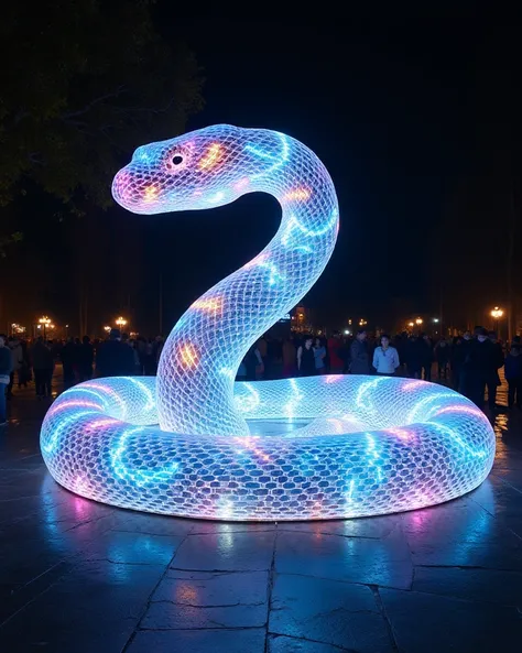 Giant Snake Monument ,
Majestic,  Giant Snake Art Installed in Parks and City Squares,  Fusion of Metal and Glass ,  Beautiful Curved Form , people々Touchable Art 、transparent snake hologram art,
transparent snake ,  hologram-like layer of light ,  Brillian...