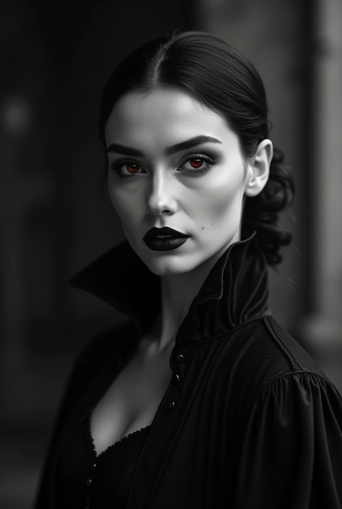 blurred black and white image of a female vampire