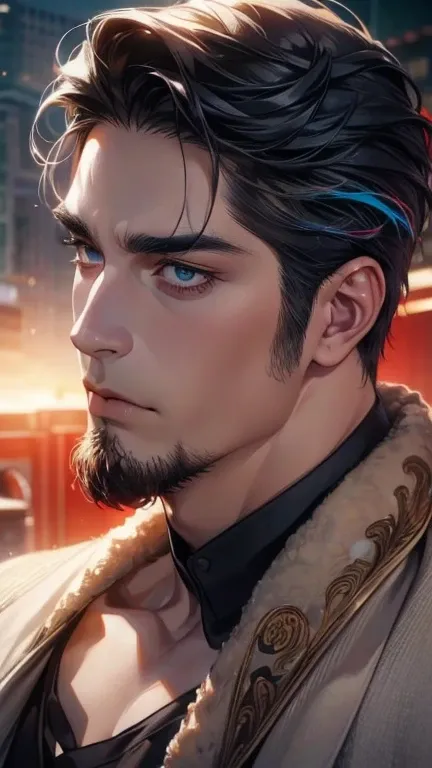 (   best quality,4K,8k,   highres,   masterpiece :1.2),   ultra-detailed   ,(realistic,photorealistic,photo-realistic:1.37),36-year-old man,3 day beard,Beautiful anime,Portraits,strong,Masculine,    with black hair  ,sharp jaw,     mesmerizing eyes     ,  ...