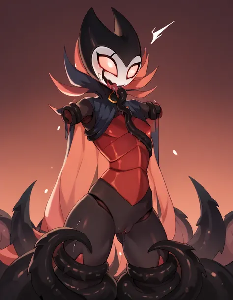 Score_9, Score_8_Up, Origin_Anime, (1 girl, alone), (some), uncensored, perfect figure, Grimm - Hollow Knight, masterpiece, best quality, amazing quality, newest, Hollow_Hornet, 1 girl, thin, long and beautiful, dark skin, black hair white face, insect joi...