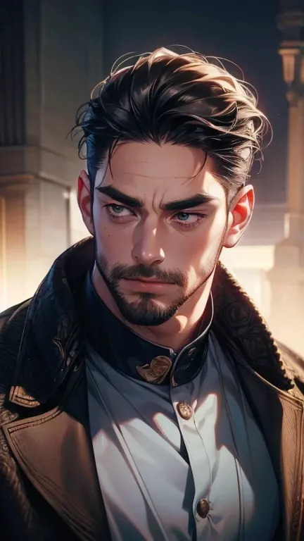 (   best quality,4K,8k,   highres,   masterpiece :1.2),   ultra-detailed   ,(realistic,photorealistic,photo-realistic:1.37),36-year-old man,3 day beard,Beautiful anime,Portraits,strong,Masculine,    with black hair  ,sharp jaw,     mesmerizing eyes     ,  ...