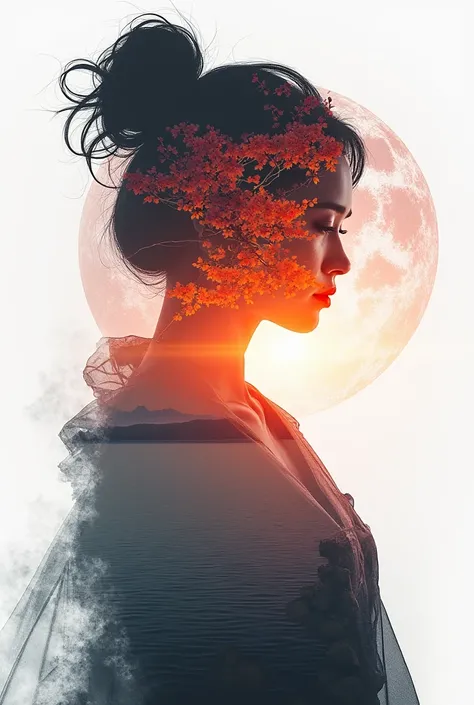 high quality, 8K Ultra HD, A beautiful double exposure that combines an goddess silhouette with sunset coast, sunset coast should serve as the underlying backdrop, with its details incorporated into the goddess , crisp lines, The background is monochrome, ...