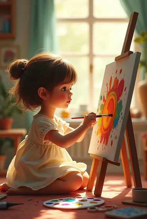 A small girl painting pictures 