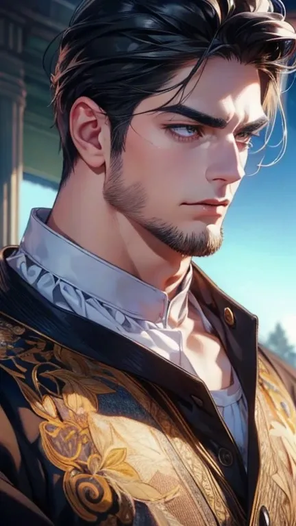 (   best quality,4K,8k,   highres,   masterpiece :1.2),   ultra-detailed   ,(realistic,photorealistic,photo-realistic:1.37),36-year-old man,3 day beard,Beautiful anime,Portraits,strong,Masculine,    with black hair  ,sharp jaw,     mesmerizing eyes     ,  ...