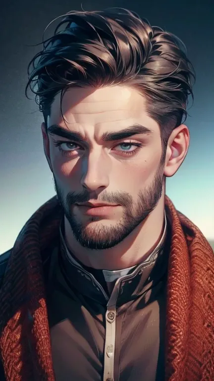 (   best quality,4K,8k,   highres,   masterpiece :1.2),   ultra-detailed   ,(realistic,photorealistic,photo-realistic:1.37),36-year-old man,3 day beard,Beautiful anime,Portraits,strong,Masculine,    with black hair  ,sharp jaw,     mesmerizing eyes     ,  ...