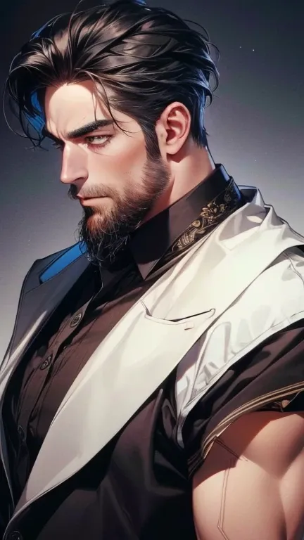 (   best quality,4K,8k,   highres,   masterpiece :1.2),   ultra-detailed   ,(realistic,photorealistic,photo-realistic:1.37),36-year-old man,3 day beard,Beautiful anime,Portraits,strong,Masculine,    with black hair  ,sharp jaw,     mesmerizing eyes     ,  ...