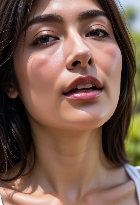     beautiful brown-haired woman   ,   sitting on a Japanese park bench     ,   park bench behind n \There's a  、タートルneckのスリーブセーター , ((    arching your head and screaming orgasm  )) ,     close-up with your eyes closed     , (   8K ultra HD  :0.8),    very...