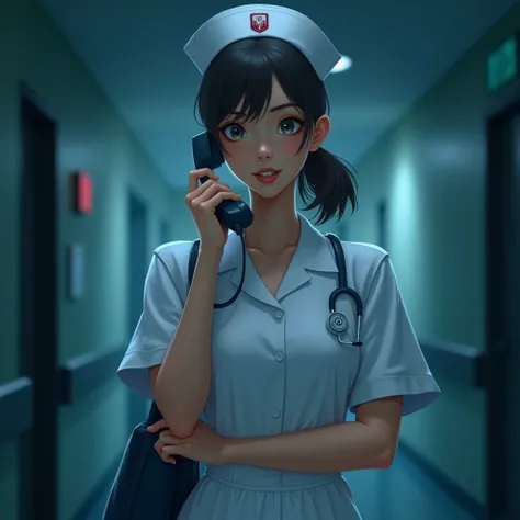 A nurse phones the hospital 