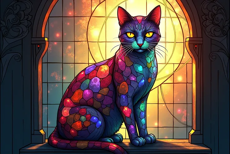  Stained Glass　cat　 BRIGHT