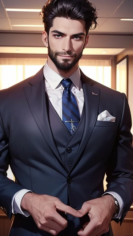 (  best quality,4K,8k,  highres,  masterpiece :1.2),  ultra-detailed  ,(realistic,photorealistic,photo-realistic:1.37),34 years old, man,3 day beard,Beautiful anime,Portraits,strong,Masculine,  with dark hair  ,sharp jaw,   mesmerizing eyes   ,  perfectly ...