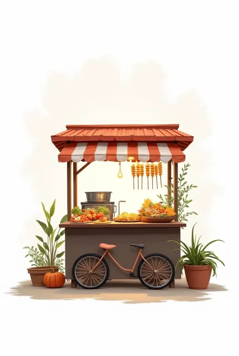 Make a simple small street food stall with no people and white backround