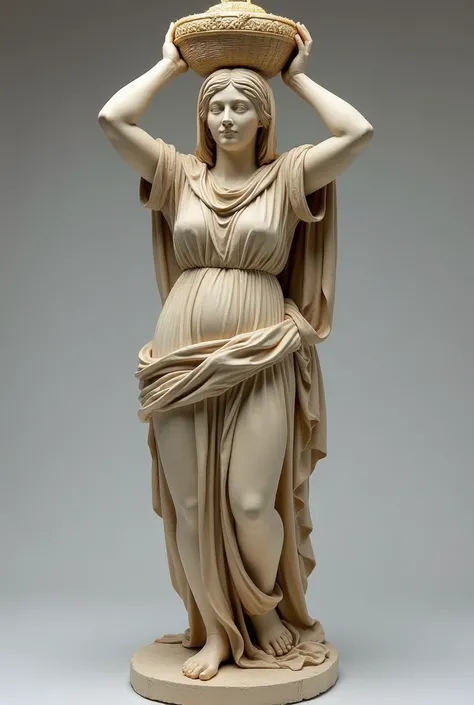 statue of a woman holding a basket on her head, a statue inspired by Theophanes the Greek, flickr, new sculpture, an ancient greek statue, ancient greek statue, greek statue, greco roman statue, shrouded figure, hooded figure, contrapposto, wooden statue, ...