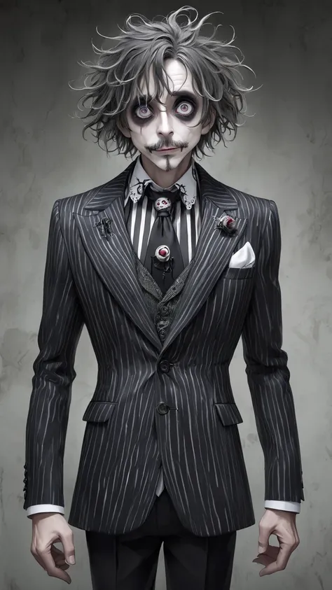 Tim Burton style 、male、 very realistic 、Madness、