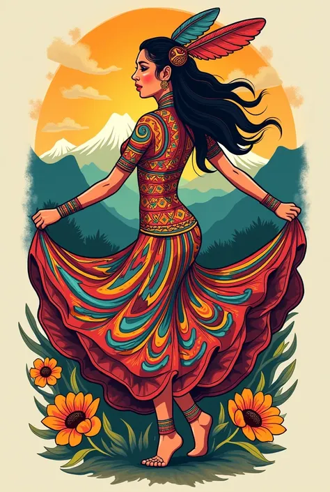 Generate a tattoo that has in its elements the Bolivian Saya Caporal dance 