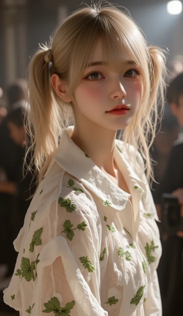  super real,  Photorealistic,  dramatic scene, shadow, Global Illumination, Alone,  very pretty young Japanese woman ,  she's a professional fashion model ,  So beautiful、 so cute but boyish and cool looking, She is full of confidence、 place your hand on y...