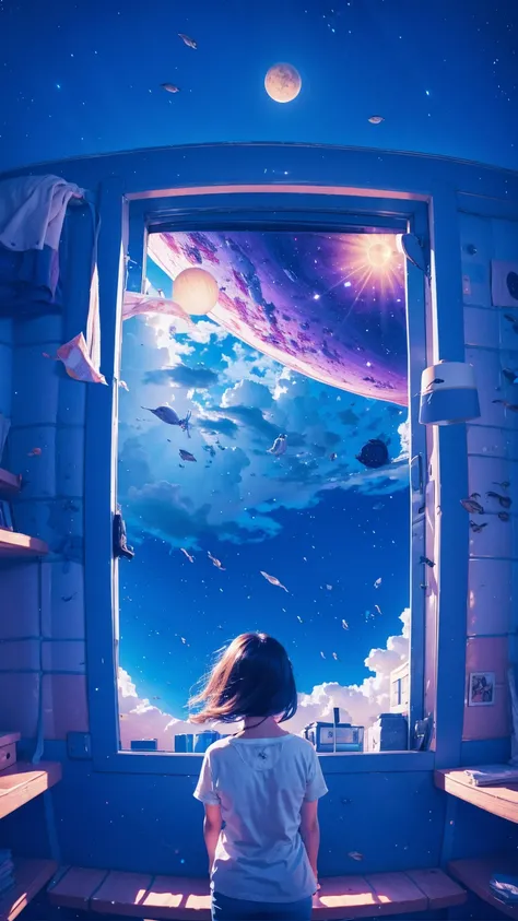 A girl looking at the mysterious universe