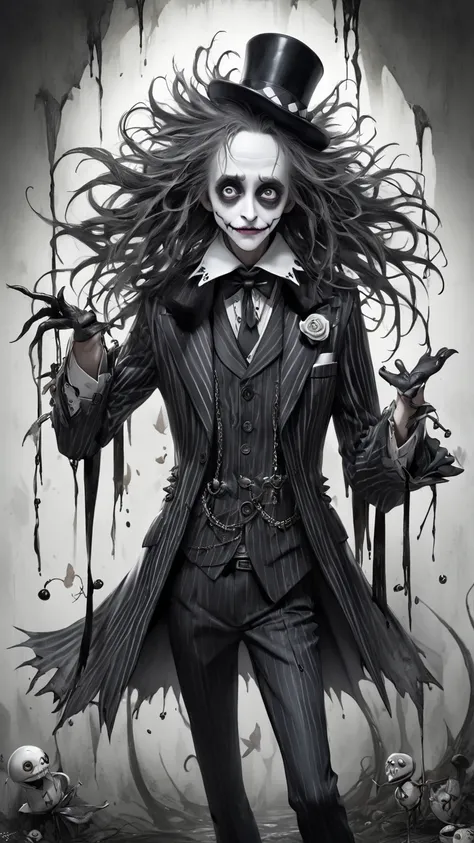 Tim Burton style 、male、 very realistic 、Madness、