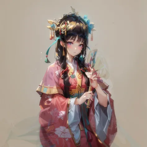 masterpiece, best quality, ultra-detailed, high resolution, cute girl, ancient Chinese costume, huge breasts, hair accessory, holding flute