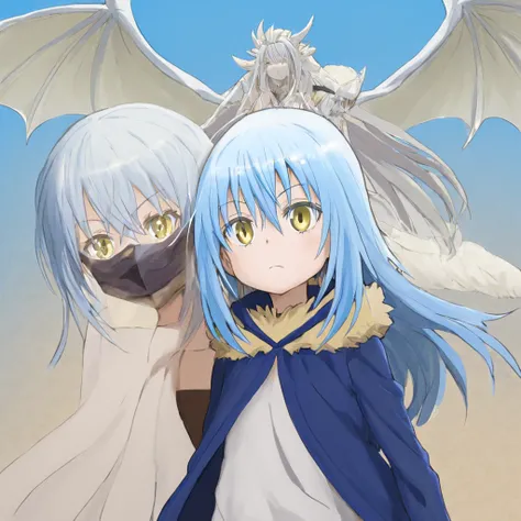 rimuru tempest,  Rimuru's facial features in human form are almost identical to those of Shizu  ,   but his long silver-blue hair and deep golden eyes radiate unearthly divine beauty, what distinguishes them both  .   Rimuru can also sometimes be seen wear...