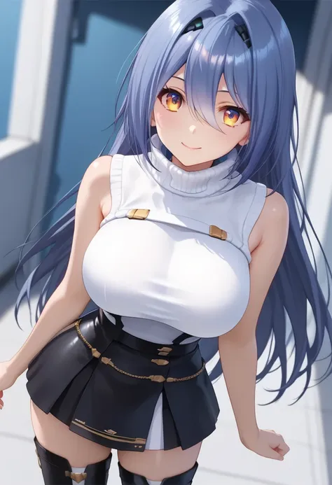 score_9, score_8_up, score_7_up, score_6_up, (masterpiece, best quality), 1girl, detailed eyes, perfect face, cowboy shot, ((large full breasts)), standing, smile, closed mouth, ((face up focus)),
BREAK
etra outfit2, thigh boots, Sleeveless turtleneck whit...