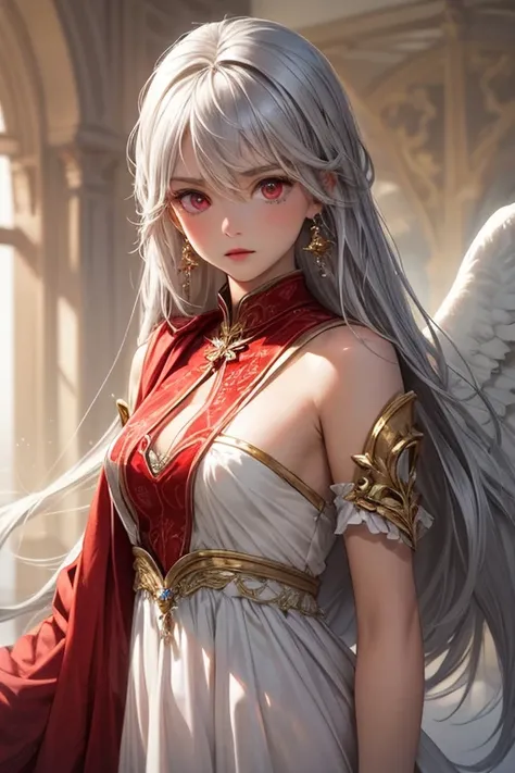  Silver Hair　 red eyes　gold and red earrings　 girl　 girl 　 white dress by T2K9　Robe　Magister　Angel&#39;s Smile　 magic 　 magic 使い