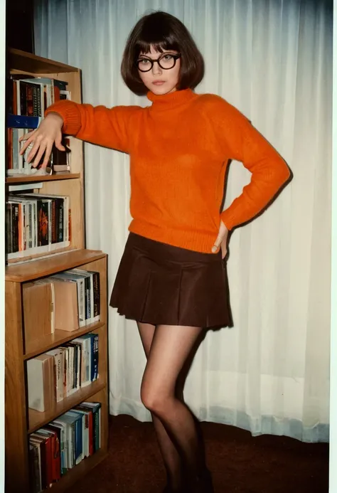    1 girl,     Velma Dinkley Porn Movie Nude Big   , I hope   , Loose,     brown bob hair,    brown eyes, Glass,    standing in a bedroom wearing an orange wool sweater  ,    、   belly button out ,    light brown matte skirt standing in a bedroom wearing a...