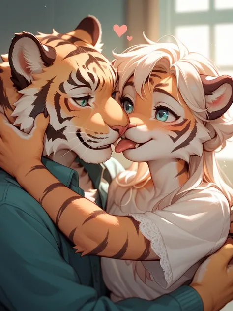 furry petit tiger couple , sweetie , First Love , (lick the cheek) , euphoria , heart is beating fast , soft light