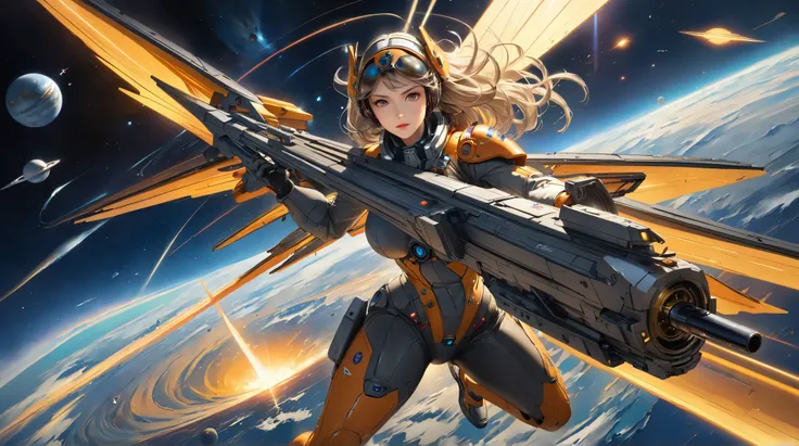 ((  best quality )),(  ultra high definition),(  very detailed ),(  detailed description ),((  best CG  )),(  Best Works of Art  ), Ultra-precise art,  Amazing Painting Art,(The Art of Precise Depiction :1.5), woman,  SF pilot suit ,tube,   outer space , S...