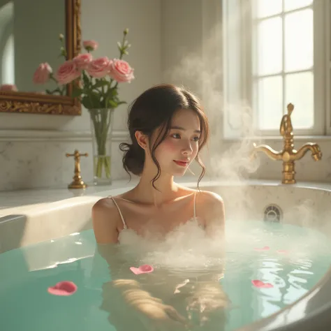  1 girl in the best,  take a bath 