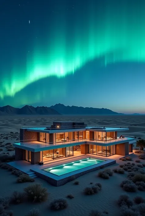 Luxury villa in the desert with Northern Lights 