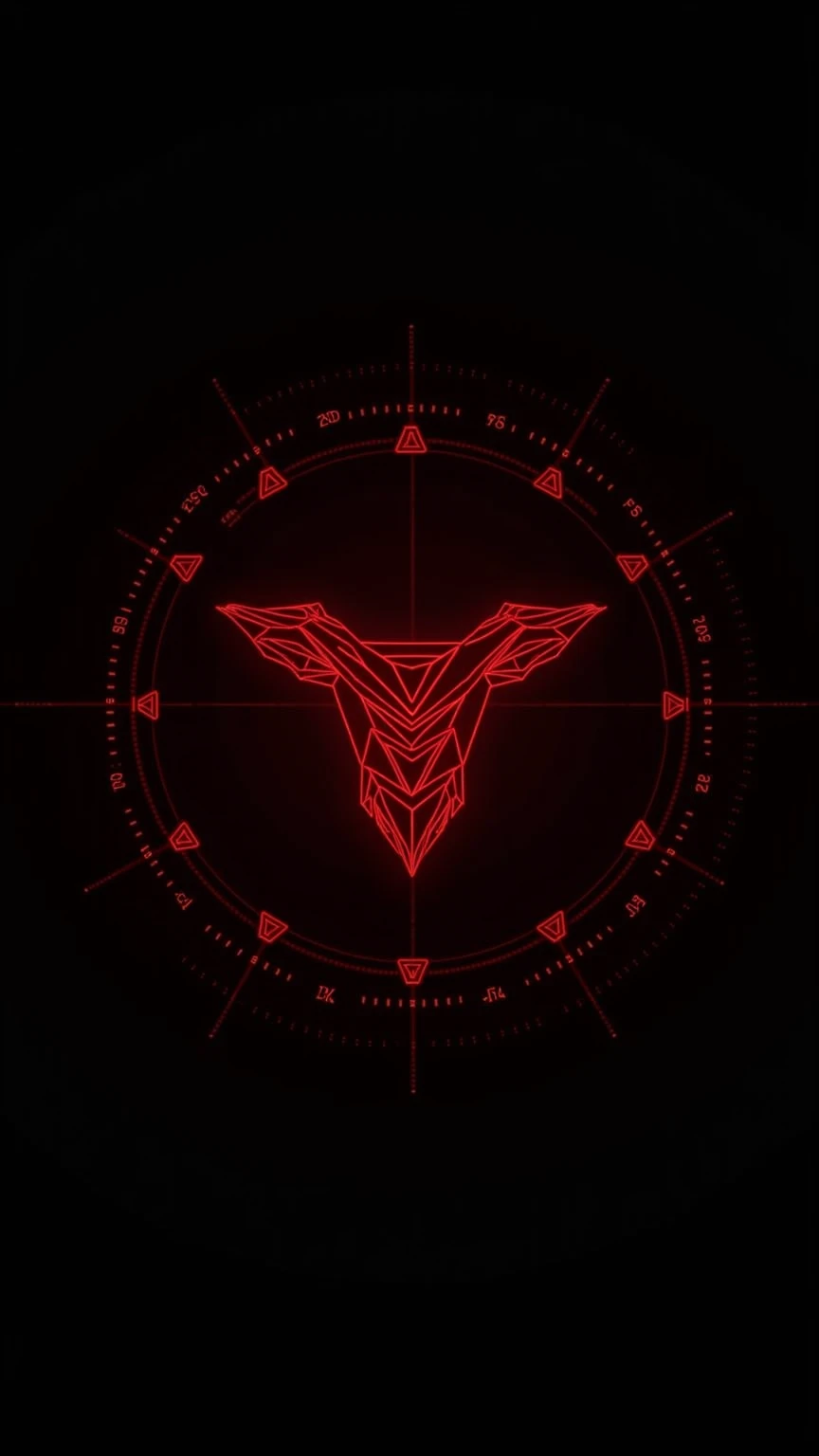 2D HUD graphic Intricate digital hud Logo, Lots of negative space Vector art style. Red geometric details on black background. Inspired by the aesthetic of cyberpunk 2077. No shading, depth of field. Slang language