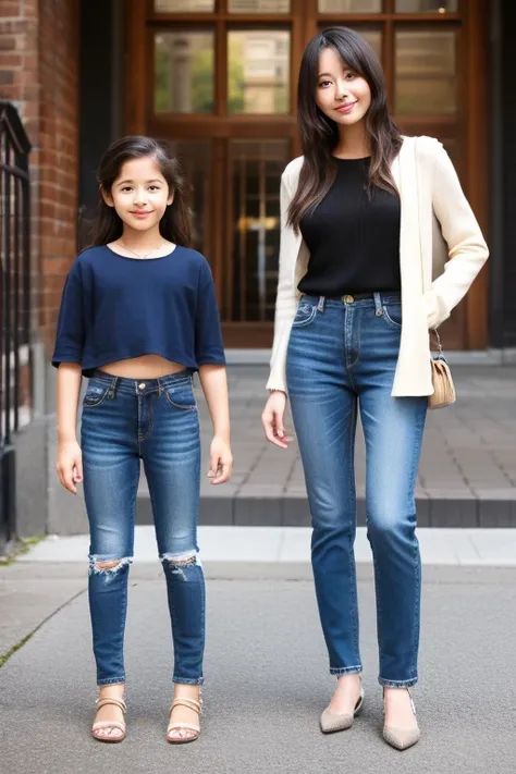 Beautiful mother and daughter、My  daughters 、30 year old mother 、 jeans