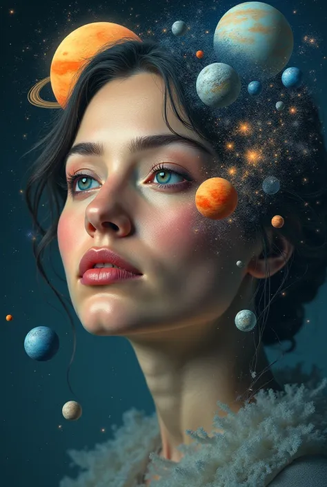 lady face with planets