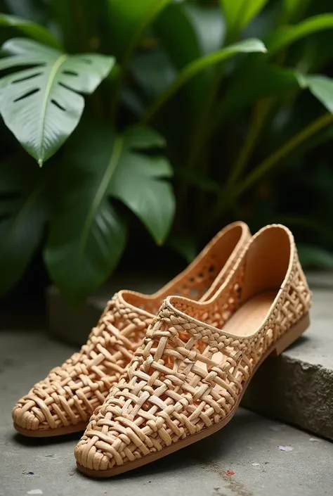 Shoes from woven rattan