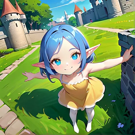 masterpiece, hd, high resolution, high quality, best quality, super detailed. solo character alone, multiple views. fantasy art.
{{(an 8-years-old elf-girl:(appearance: pale-skin. short-thick-messy-cobalt-blue-hair. adorable-face. very-short-elf-pointy-ear...