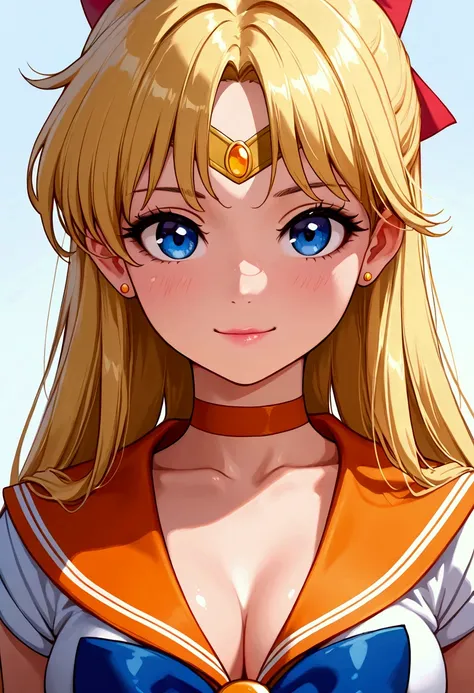 masterpiece, best quality, incredible quality, very aesthetically pleasing, absurdities, newest, scenography, highly detailed, alta resolución, close up portrait, girly, woman, minako aino, sailor venus, blonde hair, long hair, blue eyes, light skin, shiny...