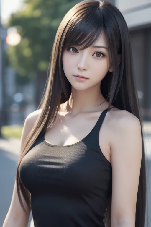 AraFed image of a woman with long hair and a black top , 3 d anime  realistic, photo realistic anime girl render,  8K Portrait Rendering ,  realistic anime 3 d style,  Smooth Anime CG Art ,  realistic young anime girl,  realistic. Chen Yi, photo realistic ...