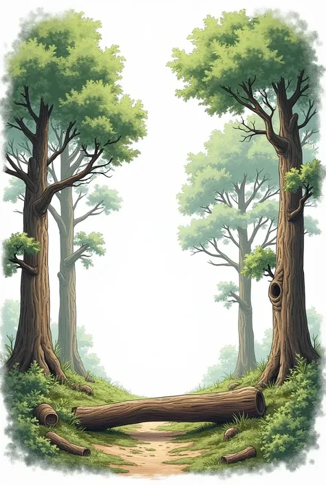 forest trees and log illustration on white background