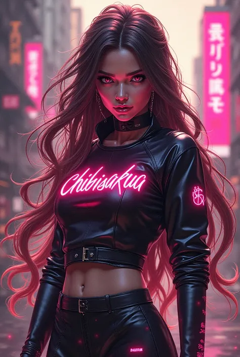 badass lady, long Hair, Sparkle, featuring the word ChibiSakura in clothes