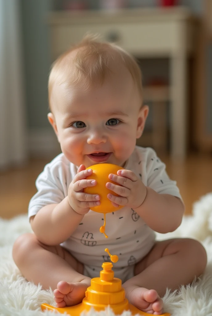 A baby boy playing with baby dicks 