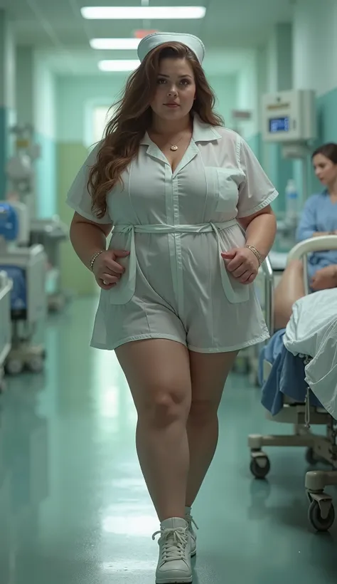 (((chubby girl nurse lifting and carrying patient man in arms))), ultra-realistic, photorealistic, dramatic scene, global-illumination, ((girl tall and strong full-length)). ((girl very chubby, fat, plumper, very tall, horny)). ((18 year old Russian sexy g...